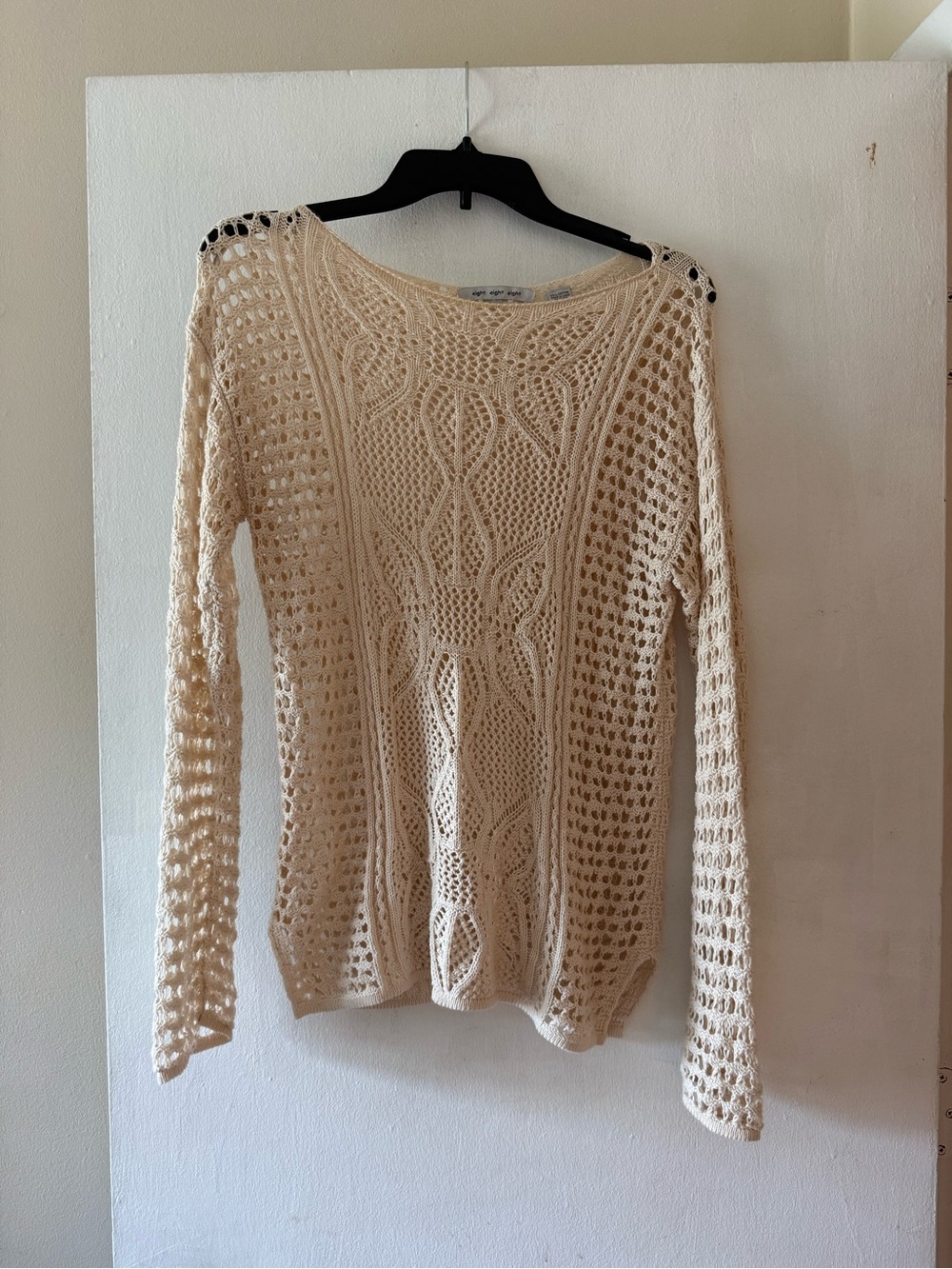 Cream Open-Knit Crochet Pullover Long Sleeve Top Size Medium